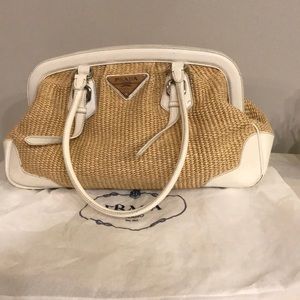 Authentic Prada woven leather frame shoulder bag
